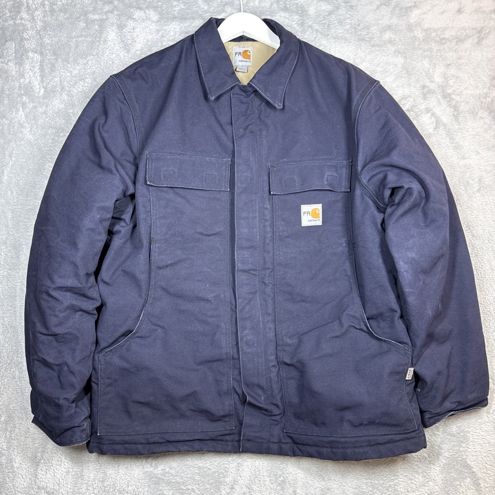 Carhartt FR Duck Traditional Coat 101618 Men Large Blue Utility Quilted Lined